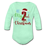 My Second Christmas Organic Long Sleeve Baby Bodysuit - light mint