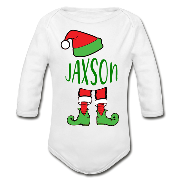 Jaxson Elf Organic Long Sleeve Baby Bodysuit - white