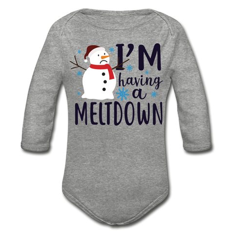 I'm Having a Meltdown Organic Long Sleeve Baby Bodysuit - heather gray
