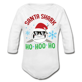 Santa Shark Organic Long Sleeve Baby Bodysuit - white