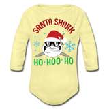 Santa Shark Organic Long Sleeve Baby Bodysuit - washed yellow
