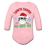 Santa Shark Organic Long Sleeve Baby Bodysuit - light pink