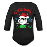 Santa Shark Organic Long Sleeve Baby Bodysuit - black