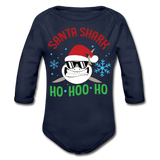 Santa Shark Organic Long Sleeve Baby Bodysuit - dark navy