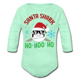 Santa Shark Organic Long Sleeve Baby Bodysuit - light mint