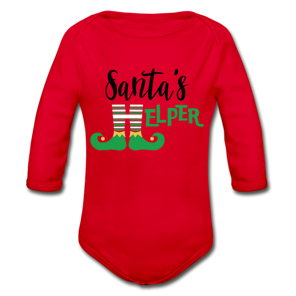 Santa's Helper Organic Long Sleeve Baby Bodysuit - red