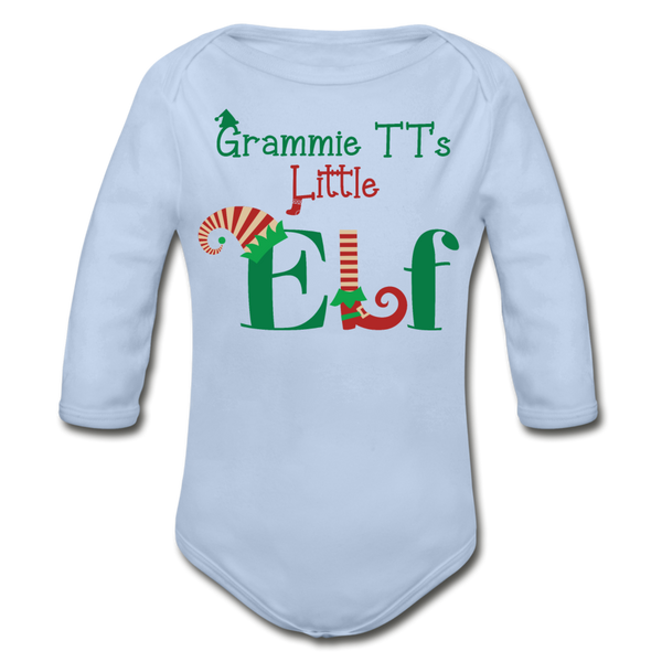Grammie TT's Little Elf Organic Long Sleeve Baby Bodysuit - sky