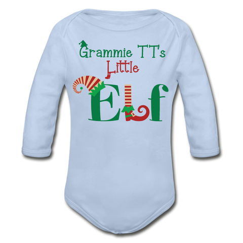 Grammie TT's Little Elf Organic Long Sleeve Baby Bodysuit - sky