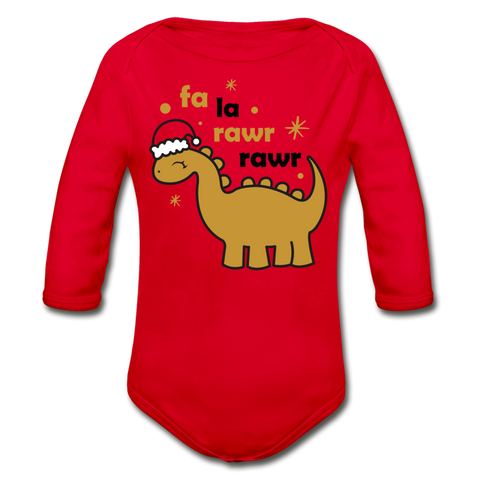 Fa La Rawr Rawr Organic Long Sleeve Baby Bodysuit - red