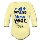 My 2nd New Year 2021 Organic Long Sleeve Baby Bodysuit - washed yellow