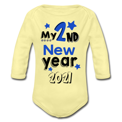 My 2nd New Year 2021 Organic Long Sleeve Baby Bodysuit - washed yellow