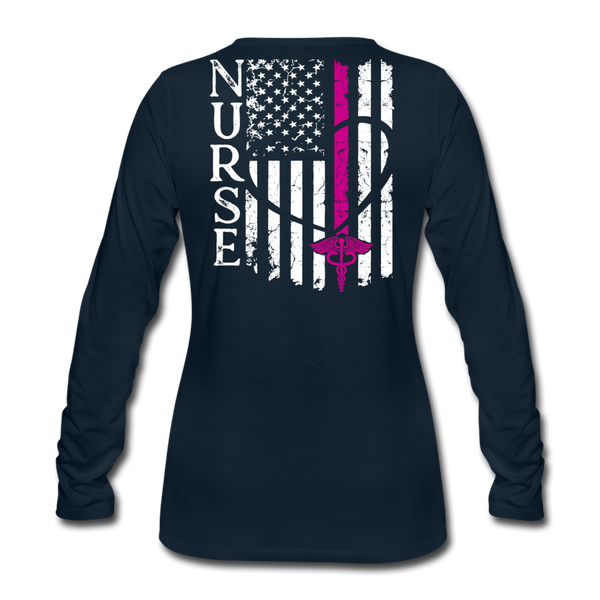 Nurse Flag Women's Premium Long Sleeve T-Shirt (CK1674) Updated+ - deep navy