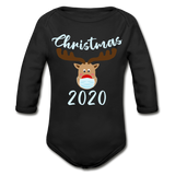 Masked Reindeer Christmas 2020 Organic Long Sleeve Baby Bodysuit - black