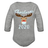 Masked Reindeer Christmas 2020 Organic Long Sleeve Baby Bodysuit - heather gray
