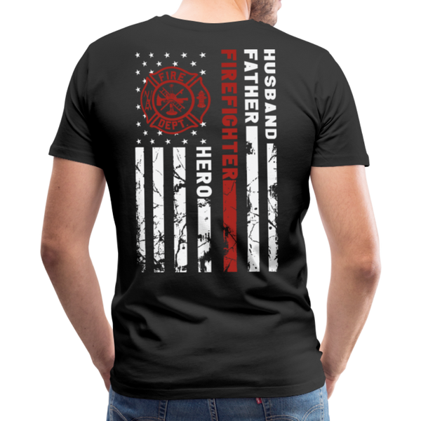 Husband Father Firefighter Hero Flag Men's Premium T-Shirt (CK3615) - black