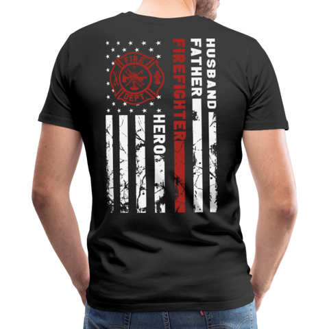 Husband Father Firefighter Hero Flag Men's Premium T-Shirt (CK3615) - black