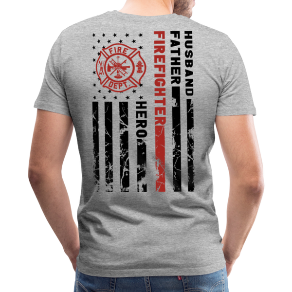 Husband Father Firefighter Hero Men's Premium T-Shirt (CK3615) - heather gray