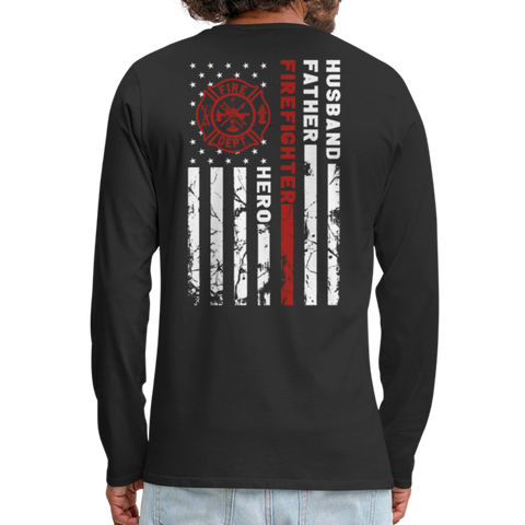 Husband Father Firefighter Hero Men's Premium Long Sleeve T-Shirt (CK3615) - black