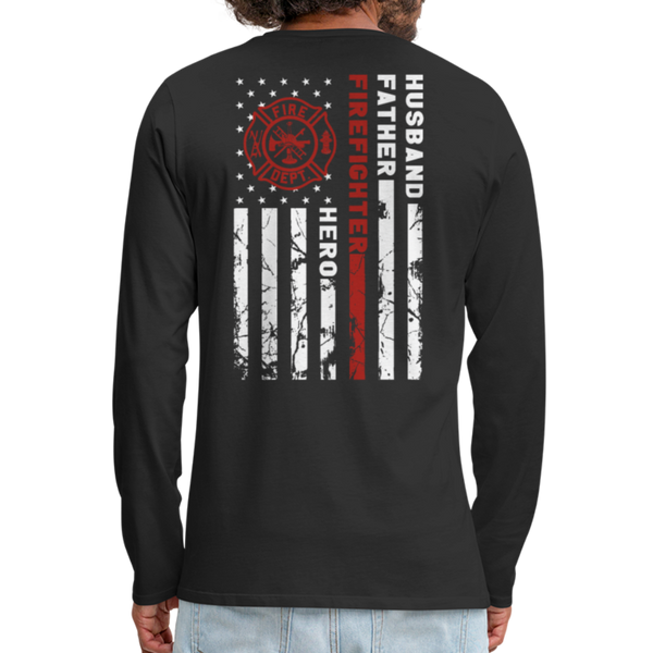Husband Father Firefighter Hero Men's Premium Long Sleeve T-Shirt (CK3615) - black