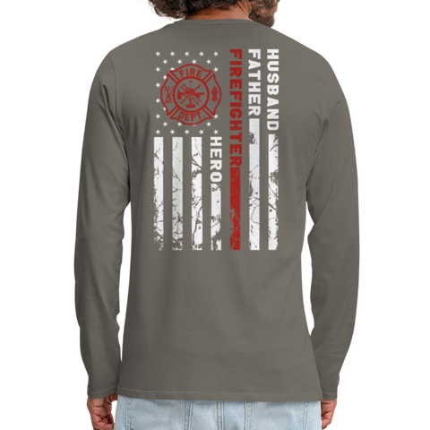 Husband Father Firefighter Hero Men's Premium Long Sleeve T-Shirt (CK3615) - asphalt gray