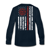 Husband Father Firefighter Hero Men's Premium Long Sleeve T-Shirt (CK3615) - deep navy