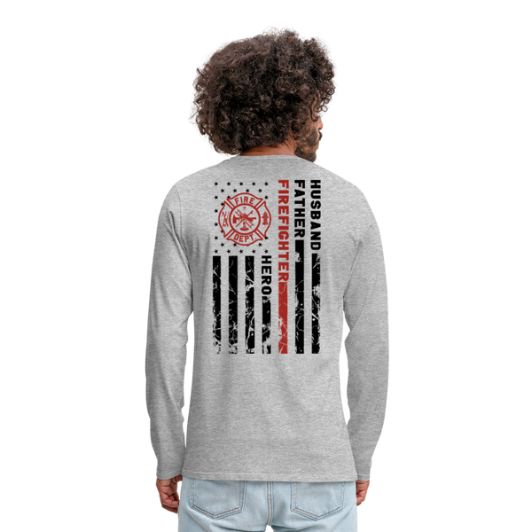 Husband Father Firefighter Hero Men's Premium Long Sleeve T-Shirt (CK3615) - heather gray