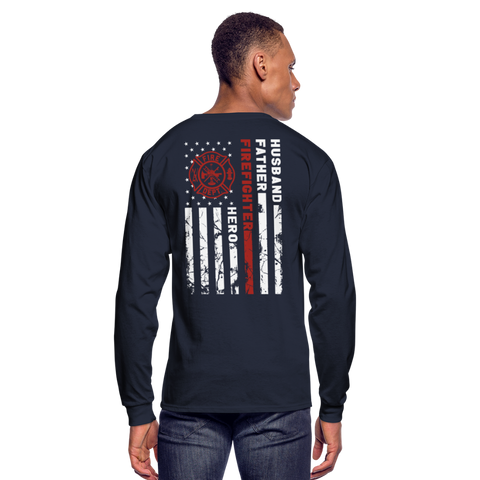 Husband Father Firefighter Hero Men's Long Sleeve T-Shirt (H) - navy