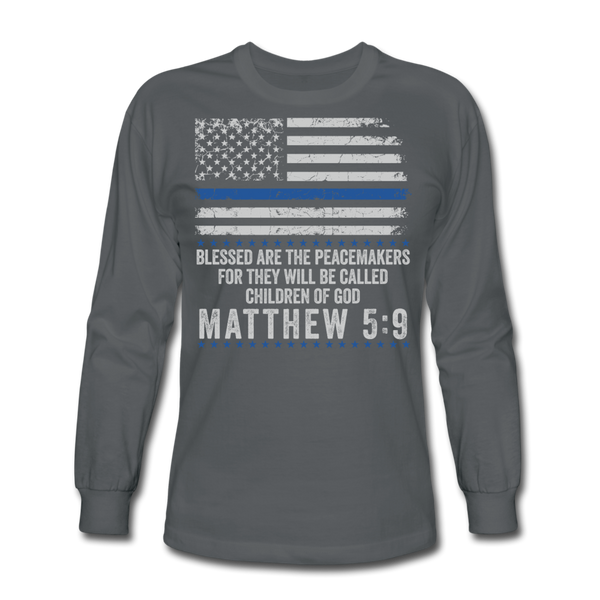 Matthew 5:9 Men's Long Sleeve T-Shirt (H) - charcoal