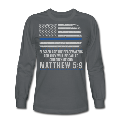 Matthew 5:9 Men's Long Sleeve T-Shirt (H) - charcoal