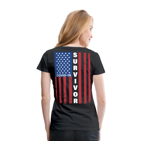 Covid 19 Survivor American Flag Women’s Premium T-Shirt - black
