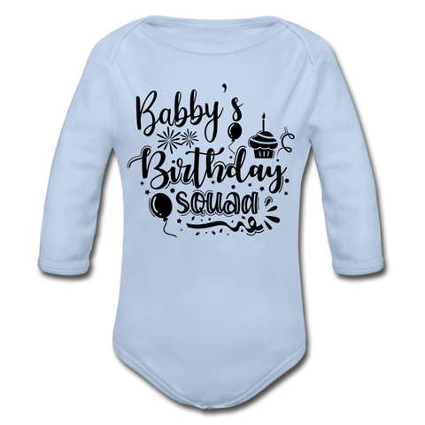 Babby's Birthday Squad Organic Long Sleeve Baby Bodysuit - sky