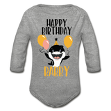 Happy Birthday Babby Organic Long Sleeve Baby Bodysuit - heather gray