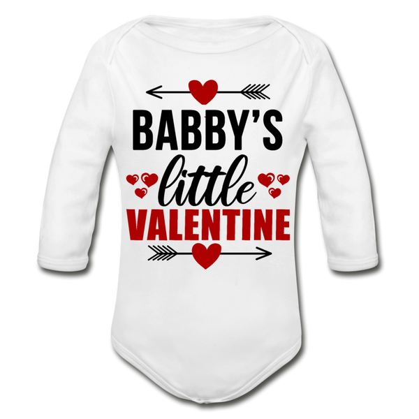 Babbys Little Valentine Organic Long Sleeve Baby Bodysuit - white