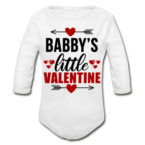 Babbys Little Valentine Organic Long Sleeve Baby Bodysuit - white