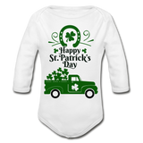 Happy St. Patrick's Day Organic Long Sleeve Baby Bodysuit - white