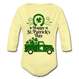 Happy St. Patrick's Day Organic Long Sleeve Baby Bodysuit - washed yellow