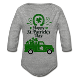 Happy St. Patrick's Day Organic Long Sleeve Baby Bodysuit - heather gray
