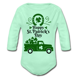 Happy St. Patrick's Day Organic Long Sleeve Baby Bodysuit - light mint
