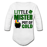 Little Mister Pot of Gold Organic Long Sleeve Baby Bodysuit - white