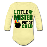 Little Mister Pot of Gold Organic Long Sleeve Baby Bodysuit - washed yellow