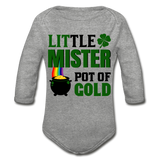 Little Mister Pot of Gold Organic Long Sleeve Baby Bodysuit - heather gray