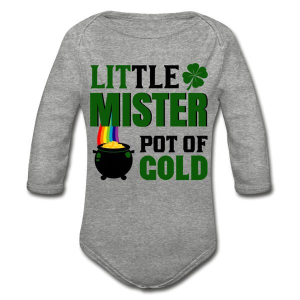 Little Mister Pot of Gold Organic Long Sleeve Baby Bodysuit - heather gray
