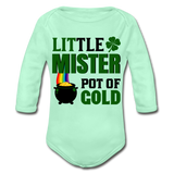 Little Mister Pot of Gold Organic Long Sleeve Baby Bodysuit - light mint