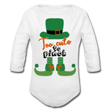 Too Cute To Pinch Organic Long Sleeve Baby Bodysuit - white