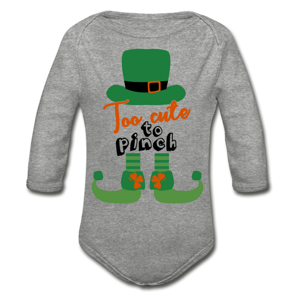 Too Cute To Pinch Organic Long Sleeve Baby Bodysuit - heather gray