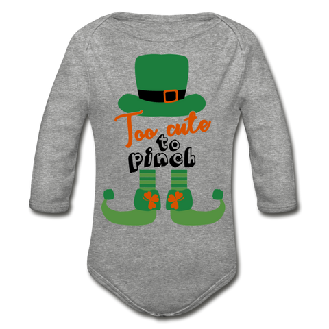 Too Cute To Pinch Organic Long Sleeve Baby Bodysuit - heather gray
