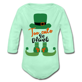 Too Cute To Pinch Organic Long Sleeve Baby Bodysuit - light mint