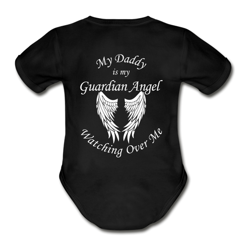 Daddy Guardian Angel Organic Short Sleeve Baby Bodysuit - black