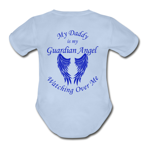 Daddy Guardian Angel Organic Short Sleeve Baby Bodysuit - sky