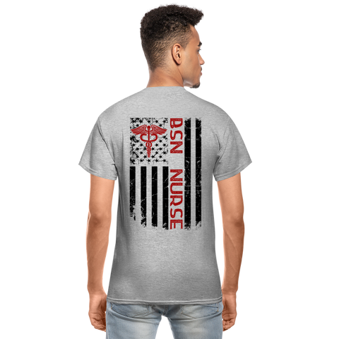 BSN Nurse Flag Gildan Ultra Cotton Adult T-Shirt - heather gray